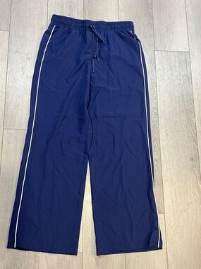 Navy Wide-Leg Track Pants with White Side Piping